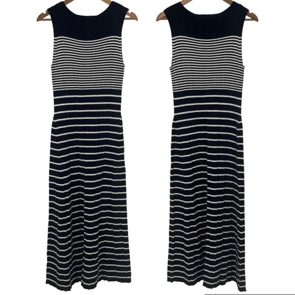 NEW A NEW DAY Striped Sleeveless Stretchy Knit Midi Maxi Dress Large Black White - Picture 1 of 6